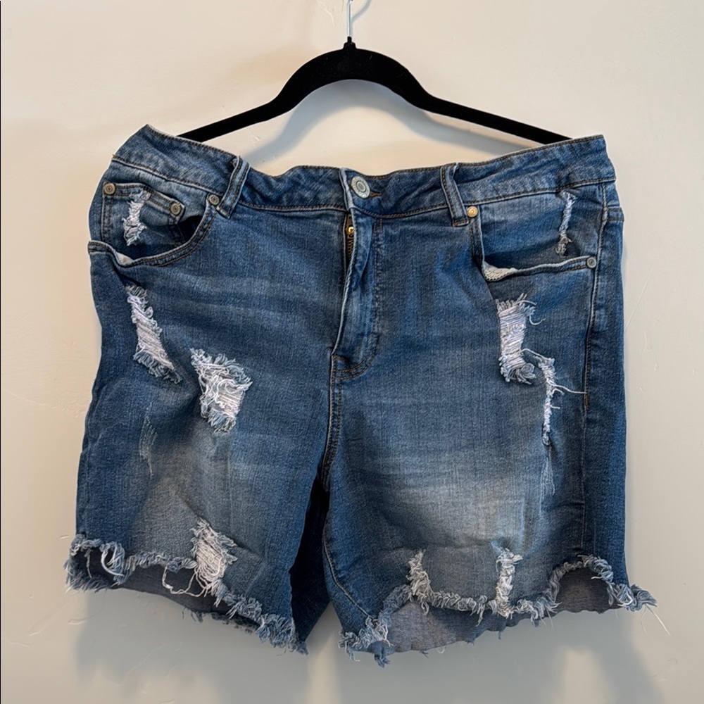 Eloquii Blue Distressed Jean Shorts